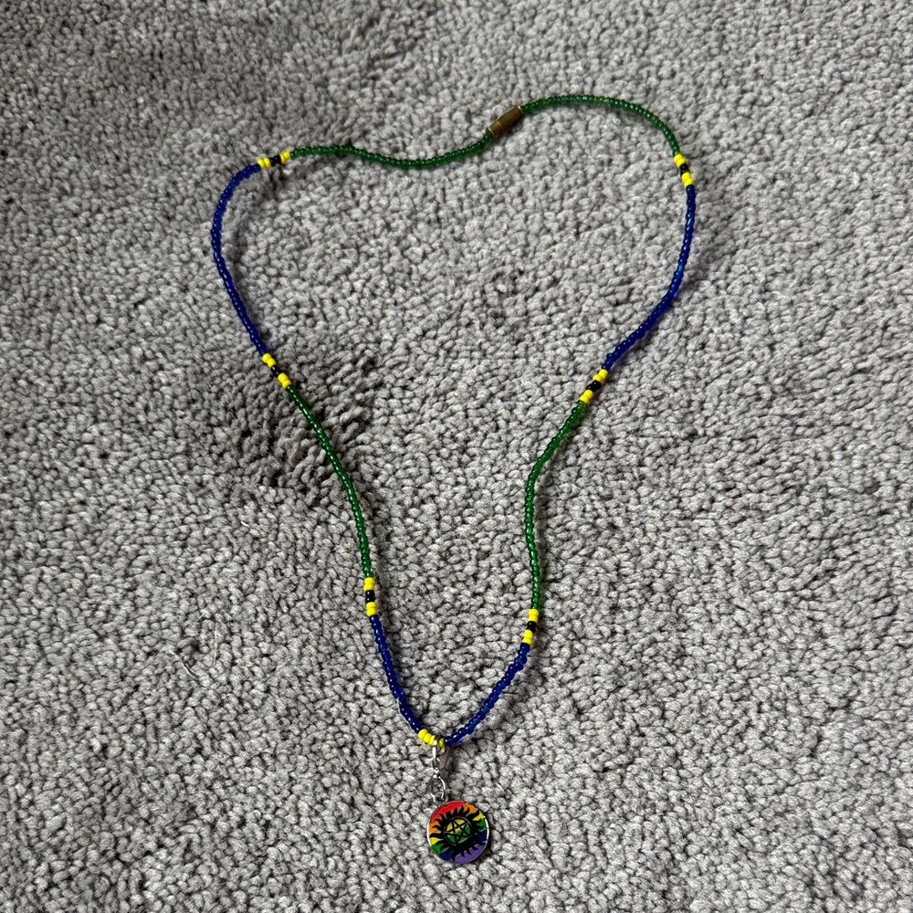 Rainbow Anti Possession Pentagram Sun Seed Bead Pendant Necklace
